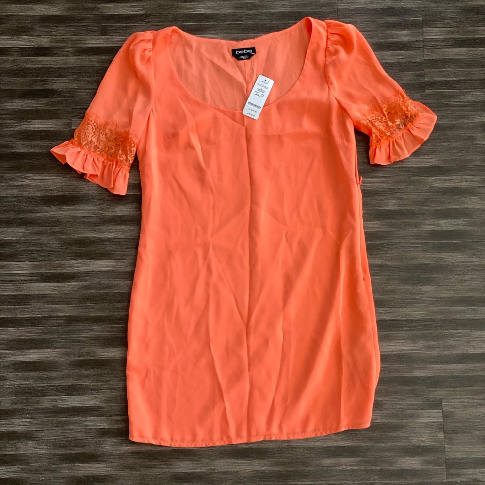 Bebe Lace Trim Coral Mini Dress